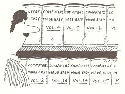 Computers Made Easy bookshelf cartoon